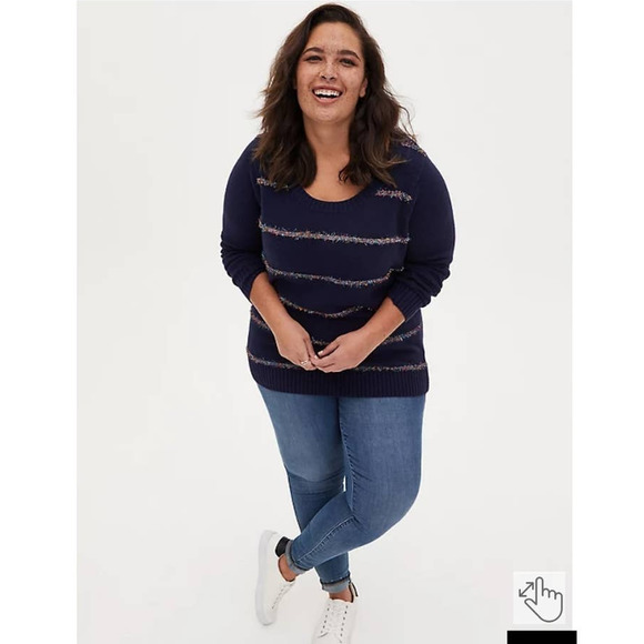 Torrid TINSEL STRIPE HOLIDAY SWEATER - NAVY Size 1 - Picture 4 of 11
